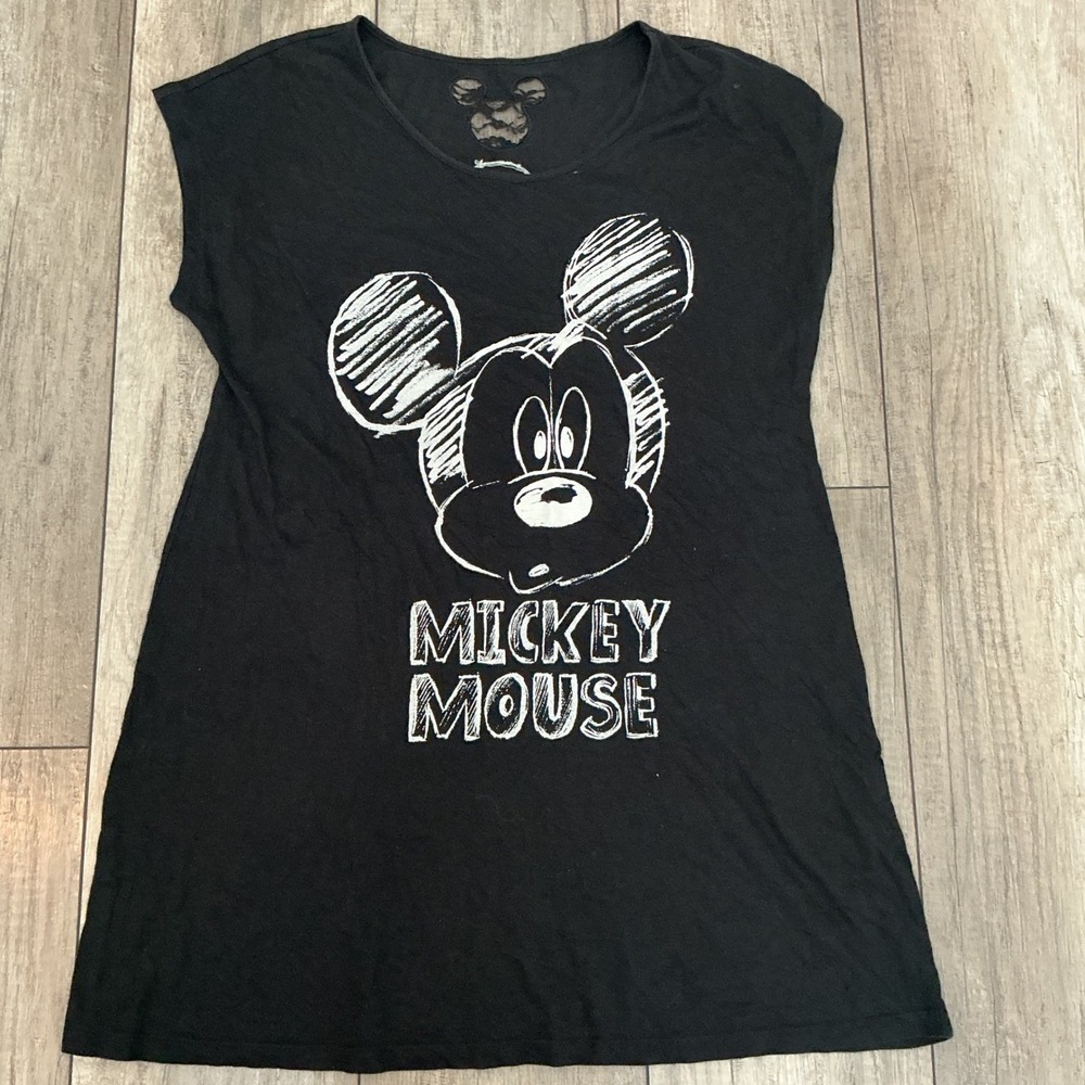 Disney Mickey Mouse Black Tunic‎ Top Womens L/XL Lace Back Detail